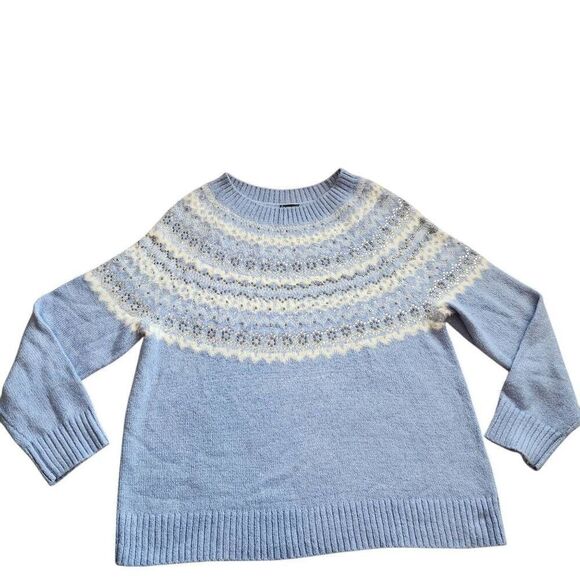 Talbots Sweater Womens XL Wool Blend Fair Isle Frost Rhinestone Bling Winter Hal - Picture 4 of 8